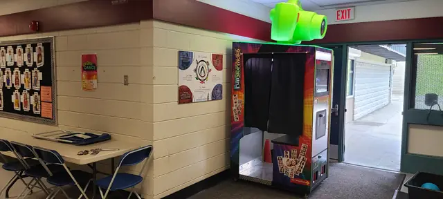 Photo booth set up in a meeting room, June 2023